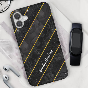 Elegantes, schwarzes Gold glittery geometrisch iPhone 16 Hülle