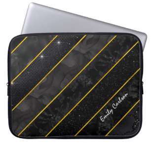 Elegantes, schwarzes Gold glittery geometrisch Laptopschutzhülle