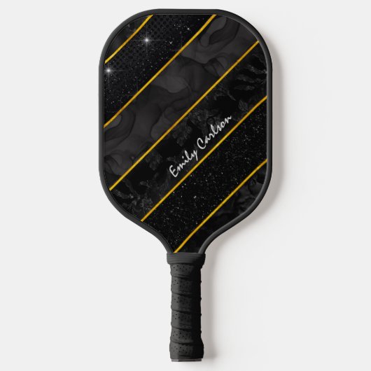 Elegantes, schwarzes Gold glittery geometrisch Pickleball Schläger (Vorderseite)
