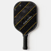 Elegantes, schwarzes Gold glittery geometrisch Pickleball Schläger (Rückseite)