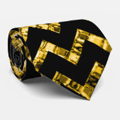 Elegantes Schwarzes Gold Glitzer Zickzack Streifen Krawatte (Gerollt)