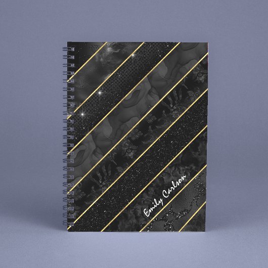 Elegantes schwarzes Gold glitzerndes geometrisches Notizblock