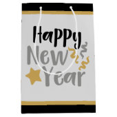 elegantes schwarzes Gold Happy New Year Word Art P Mittlere Geschenktüte (Vorderseite)