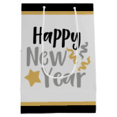 elegantes schwarzes Gold Happy New Year Word Art P Mittlere Geschenktüte (Rückseite)