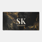 Elegantes Schwarzes Gold Imitat Glitzer Marmor Mon Schreibtischunterlage (Vorderseite)