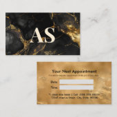 Elegantes Schwarzes Gold Imitat Glitzer Marmor Mon Terminkarte (Vorne/Hinten)