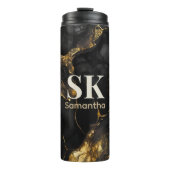 Elegantes Schwarzes Gold Imitat Glitzer Marmor Mon Thermosbecher (Vorderseite)