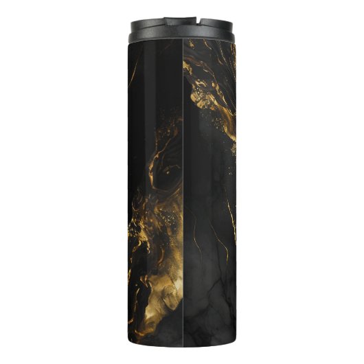 Elegantes Schwarzes Gold Imitat Glitzer Marmor Mon Thermosbecher (Rückseite)