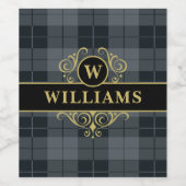 Elegantes Schwarzes Gold Kariert Mit Monogramm Weinetikett (Einzelnes Label)