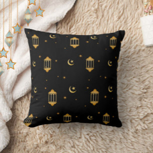 Elegantes Schwarzes Gold Lanterns Islamisches Eid/ Kissen
