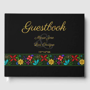 Elegantes Schwarzes Gold Lateinamerikanisches Folk Gästebuch