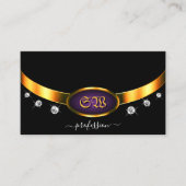 Elegantes Schwarzes Gold Lila mit Monogram Diamond Visitenkarte (Vorderseite)