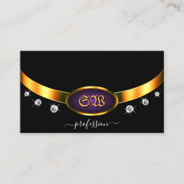 Elegantes Schwarzes Gold Lila mit Monogram Diamond Visitenkarte