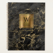 Elegantes Schwarzes Gold Marmormonogramm 2024 Planer (Vorderseite)