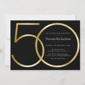 Elegantes Schwarzes Gold Minimalistisch 50. Geburt Einladung (Vorderseite)