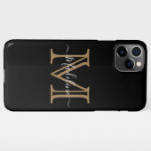 Elegantes Schwarzes Gold Modernes Monogramm iPhone Hülle (Rückseite (Horizontal))
