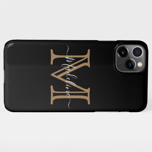 Elegantes Schwarzes Gold Modernes Monogramm iPhone Hülle (Rückseite (Horizontal))