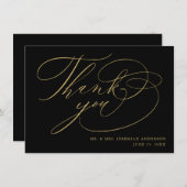 Elegantes Schwarzes Gold Modernes Skript Hochzeit Dankeskarte (Vorne/Hinten)