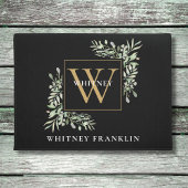 Elegantes Schwarzes Gold Monogram Grünfoliage Fußmatte