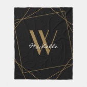 Elegantes Schwarzes Gold Monogram Name Script geom Fleecedecke (Vorderseite)