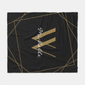 Elegantes Schwarzes Gold Monogram Name Script geom Fleecedecke (Vorderseite (Horizontal))