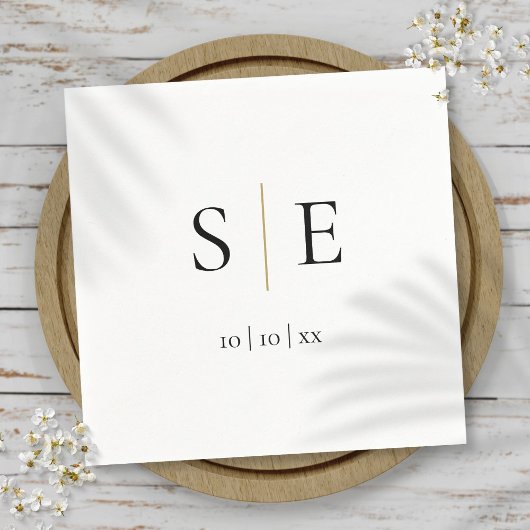 Elegantes schwarzes Gold-Monogramm-Datum Minimalis Serviette
