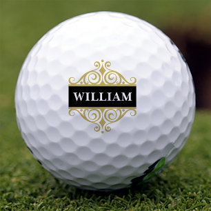 Elegantes schwarzes Gold-Monogramm Golfball