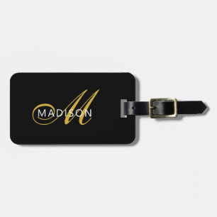 Elegantes schwarzes Gold-Monogramm in Schreibschri Gepäckanhänger