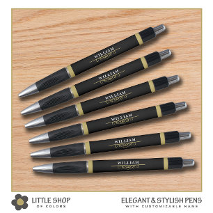 Elegantes schwarzes Gold-Monogramm Kugelschreiber