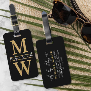 Elegantes schwarzes Gold-Monogramm Name Gepäckanhänger