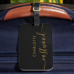Elegantes schwarzes Gold-Monogramm Schriftname sti Gepäckanhänger