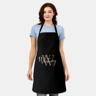 Elegantes schwarzes Gold-Monogramm-Skript Stilvoll Schürze
