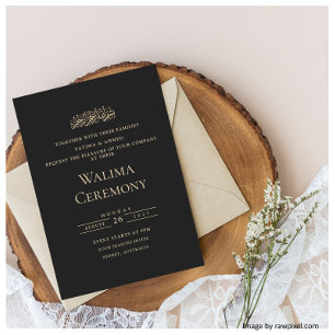 Elegantes schwarzes Gold Muslim Walima Zeremonie S Einladung