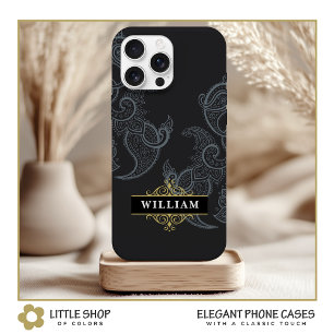 Elegantes schwarzes Gold-Paisleymonogramm Case-Mate iPhone Hülle