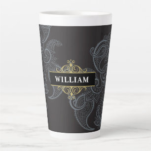 Elegantes schwarzes Gold-Paisleymonogramm Milchtasse