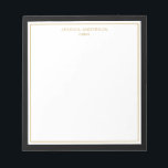Elegantes Schwarzes Gold Personalisiert Notizblock<br><div class="desc">Dieses Notizblock verfügt über elegante und minimalistische,  dicke schwarze Rahmen und dünne goldene Rahmen. Personalisieren Sie es mit Ihrem Namen oder Firmennamen.</div>