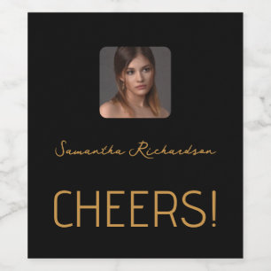 Elegantes Schwarzes Gold Personalisiertes Foto Nam Weinetikett