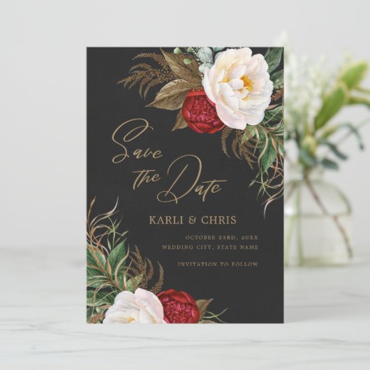 Elegantes schwarzes Gold Save The Date (Stehend Vorderseite)