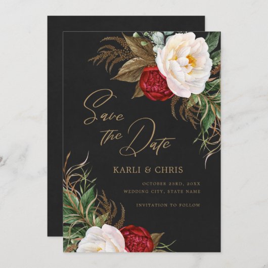 Elegantes schwarzes Gold Save The Date (Vorne/Hinten)