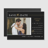 Elegantes Schwarzes Gold Save the Date Kalender Ma Magnetkarte (Vorne/Hinten)