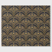 Elegantes Schwarzes Gold Scallop Muster Art Deco Geschenkpapier (Flach)