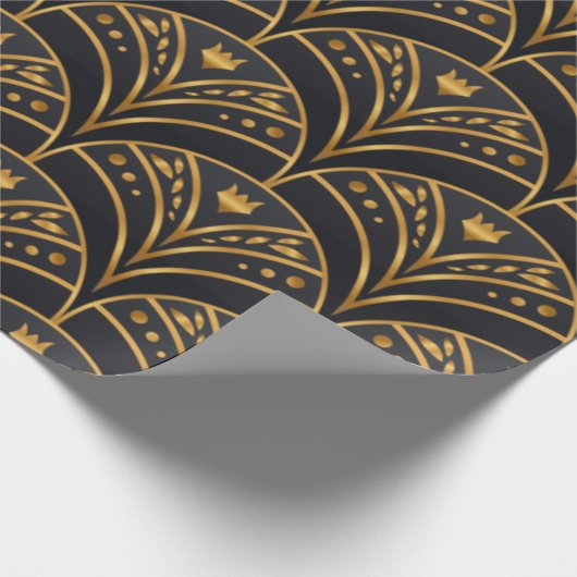 Elegantes Schwarzes Gold Scallop Muster Art Deco Geschenkpapier (Ecke)