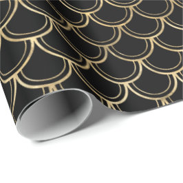 Elegantes Schwarzes Gold Scallop Muster Geschenkpapier