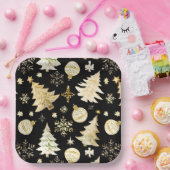 Elegantes Schwarzes Gold Schneeflocken Pappteller (Party)