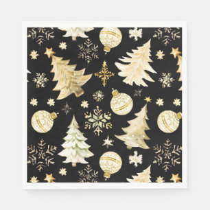 Elegantes Schwarzes Gold Schneeflocken Serviette