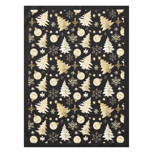 Elegantes Schwarzes Gold Schneeflocken Tischdecke (Vorderseite)