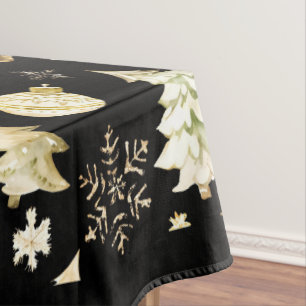 Elegantes Schwarzes Gold Schneeflocken Tischdecke