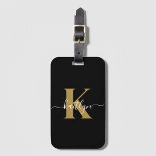 Elegantes schwarzes Gold-Schrift-Monogramm Gepäckanhänger