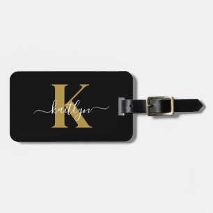 Elegantes schwarzes Gold-Schrift-Monogramm Gepäckanhänger