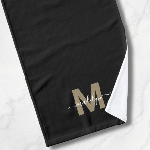 Elegantes schwarzes Gold-Schriftzug-Monogramm Handtuch